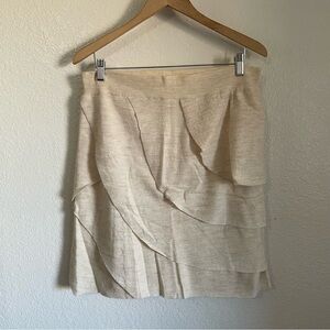 Moth 100% Wool Petal Asymmetrical  Tiered Cream Above Knee Length Skirt Large